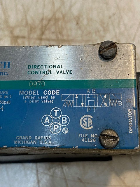 Monarch Hydraulics Directional Control Valve 878414 | 0970 | 110V50 .48AMP