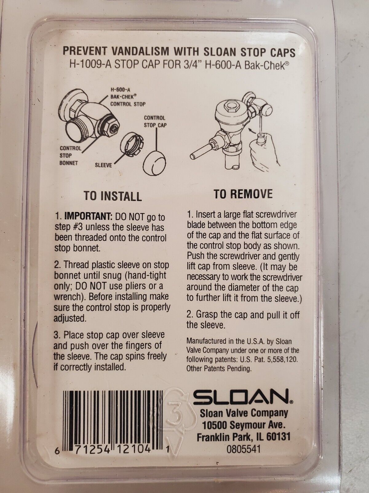 7 Quantity of Sloan Stop Caps H-1009-A  (7 Qty)