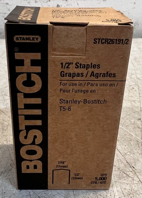 Lot Of 20 Boxes Of 5000 Bostitch 1/2in Staples For Stanley-Bostitch T5-6 M73348