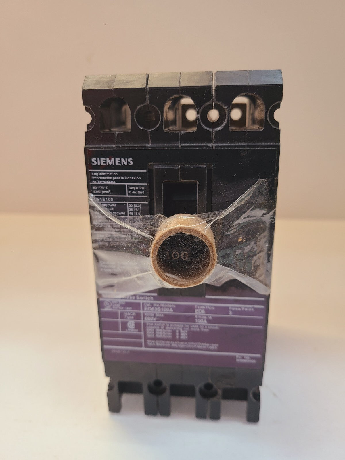 Siemens Molded Case Switch 185X ED63S100A | ED6 | 100A | 600V