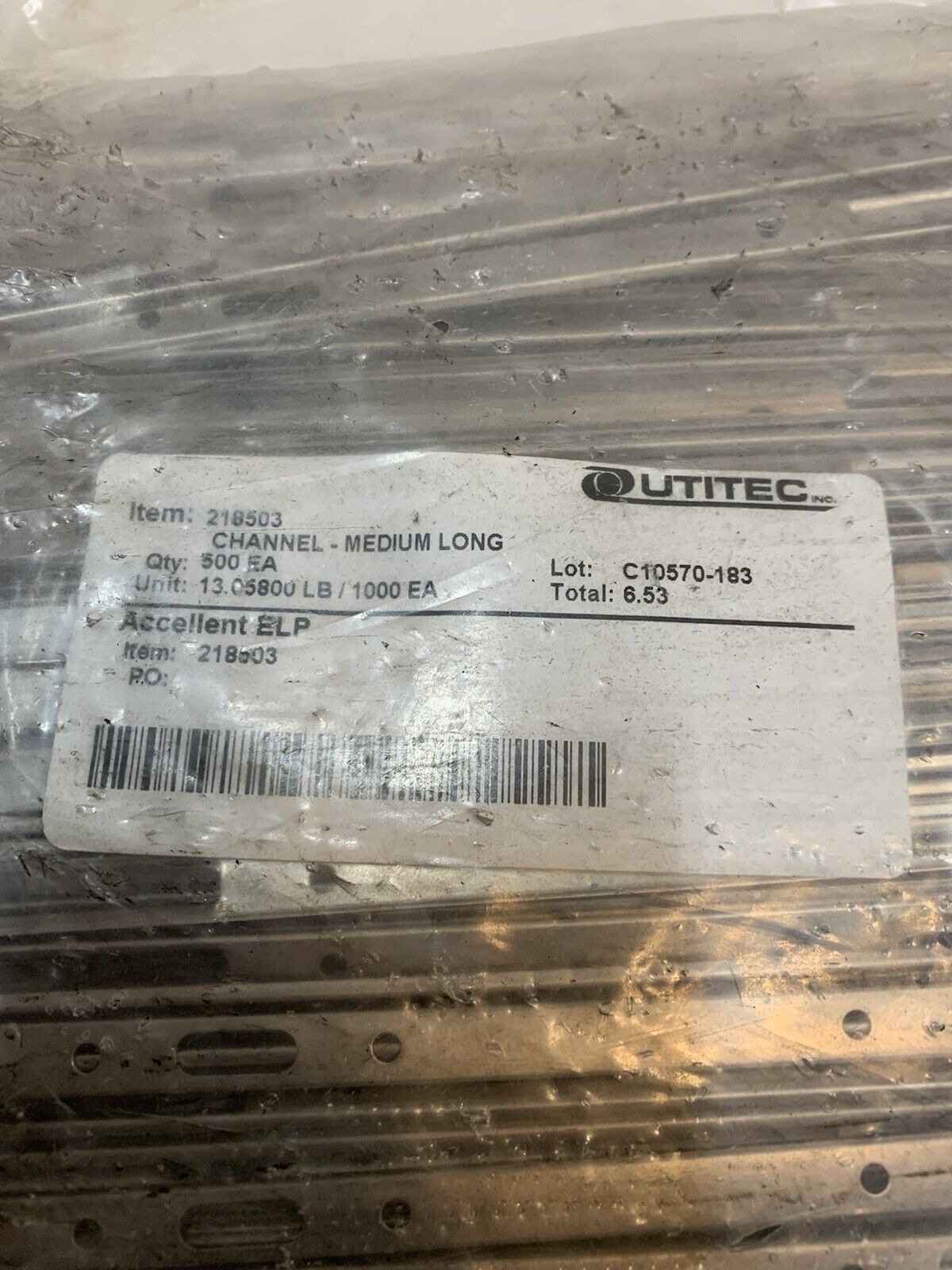 500 Pack of Utitec 218503 Channels - Medium Long 6.53 Accellent ELP C10570-183