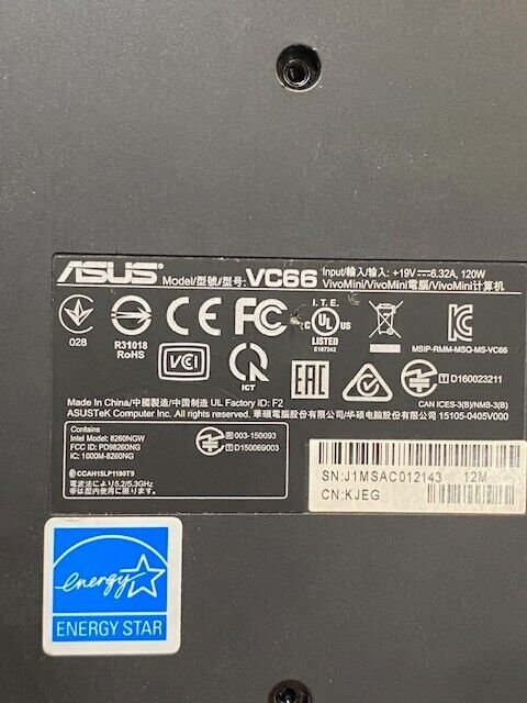 ASUS VC66 VivoMini Intel Core i5 7th Gen w/ Power Cord - No Hard Drive