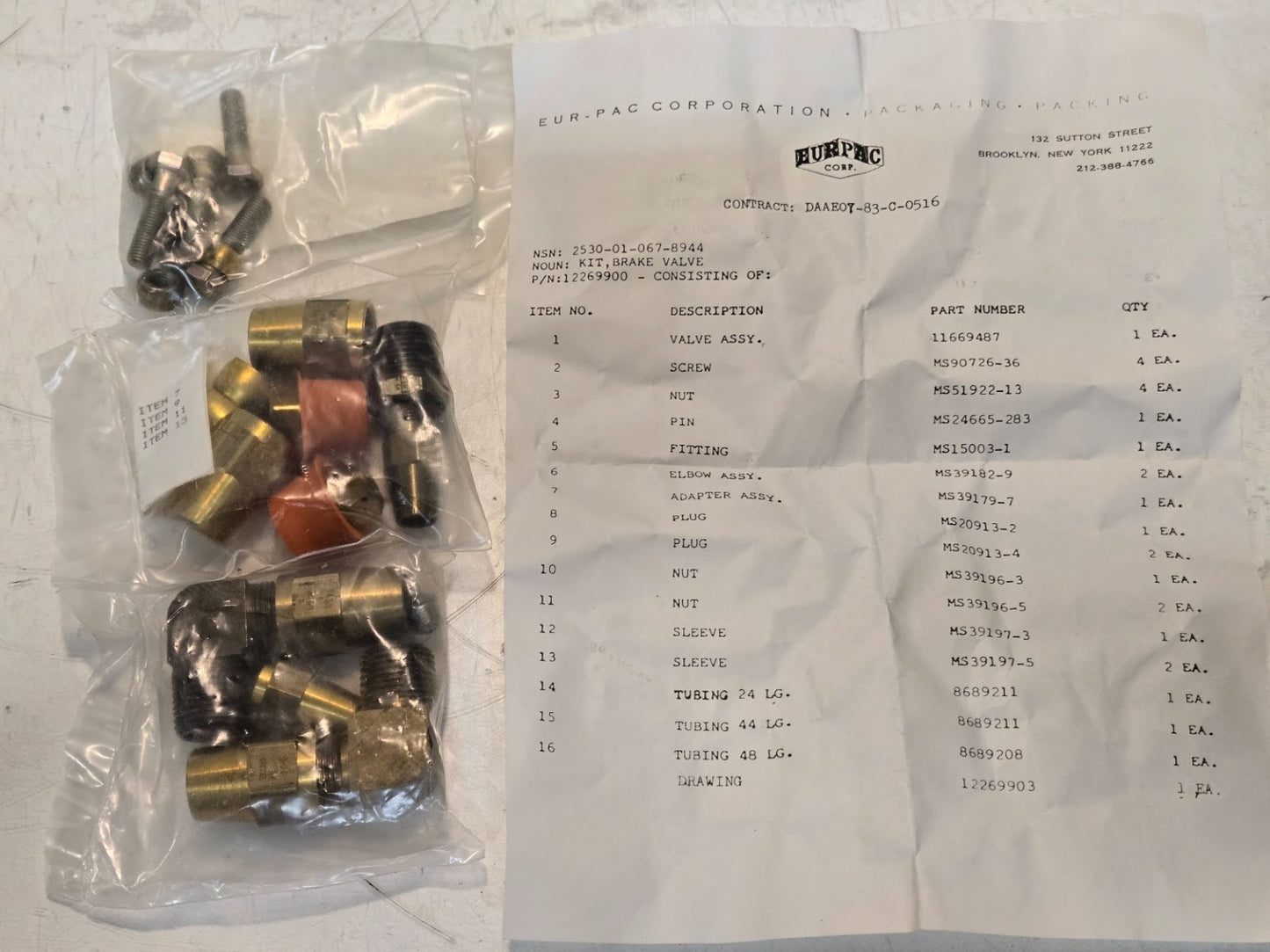 Eur-Pac Hardware Kit 12269900 for Bendix King Brake Valve | Pictured Items Only