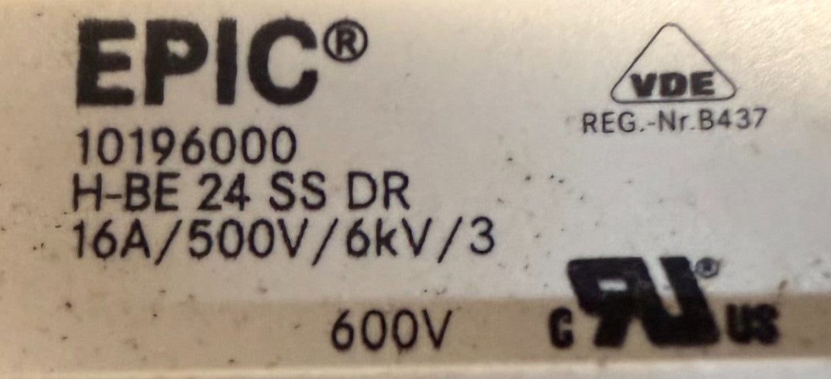 Epic H-BE-24-Pin Heavy-Duty Connector Insert 10196000, 16A / 500V / 6kV / 3