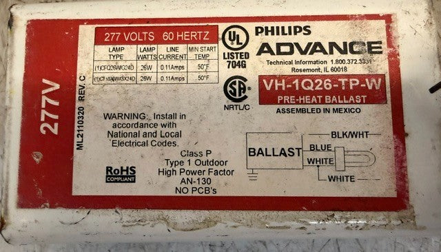Philips Advance VH-1Q26-TP-W Magnetic Pre-Heat Fluorescent Lamp Ballast