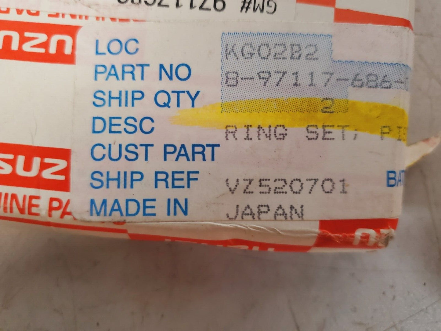 Isuzu Ring Set Piston 8-97117686-0 | 015-068 | 97117686