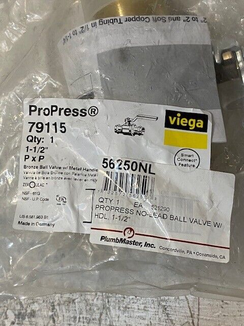 ProPress Viega 79115 1-1/2" Lead Free Bronze Ball Valve NSF 61-G 600WOG