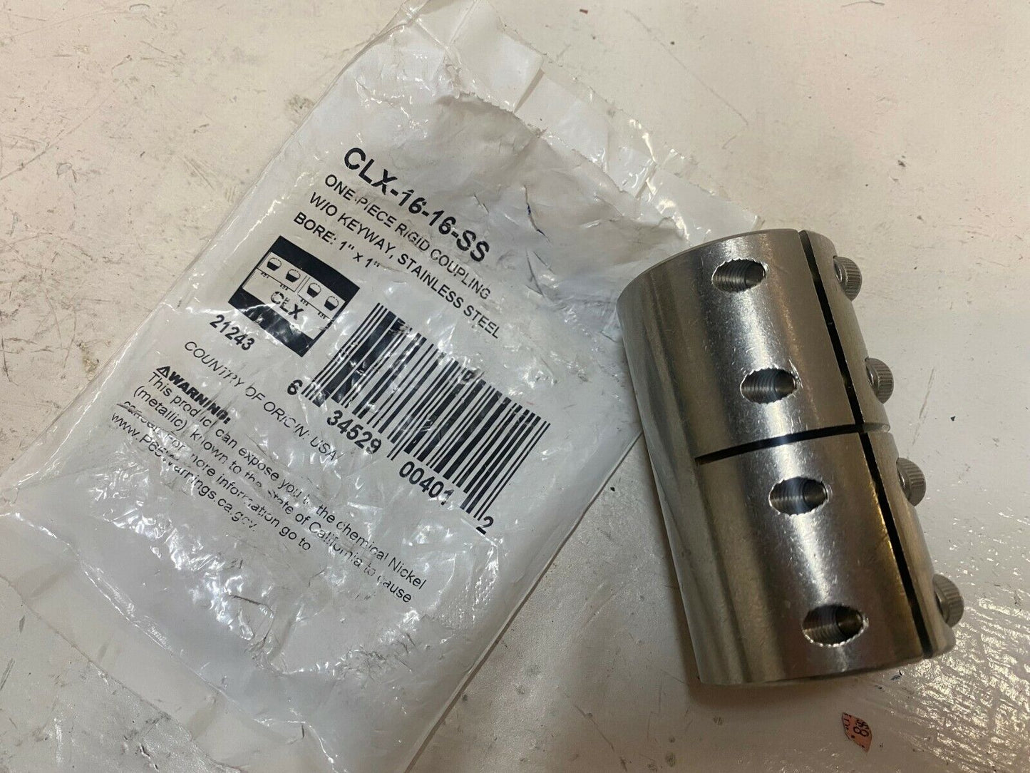 Ruland CLX-16-16-SS One Piece Rigid Coupling Stainless Steel Bore: 1" x 1"