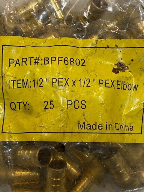 25 Pieces 1/2" PEX x 1/2" PEX Elbow BPF6802