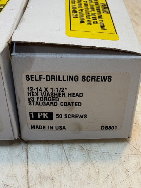 2 Boxes of 50 Self-Drilling Screws 12-14 x 1-1/2" Hex Washer Heads (100 Total)