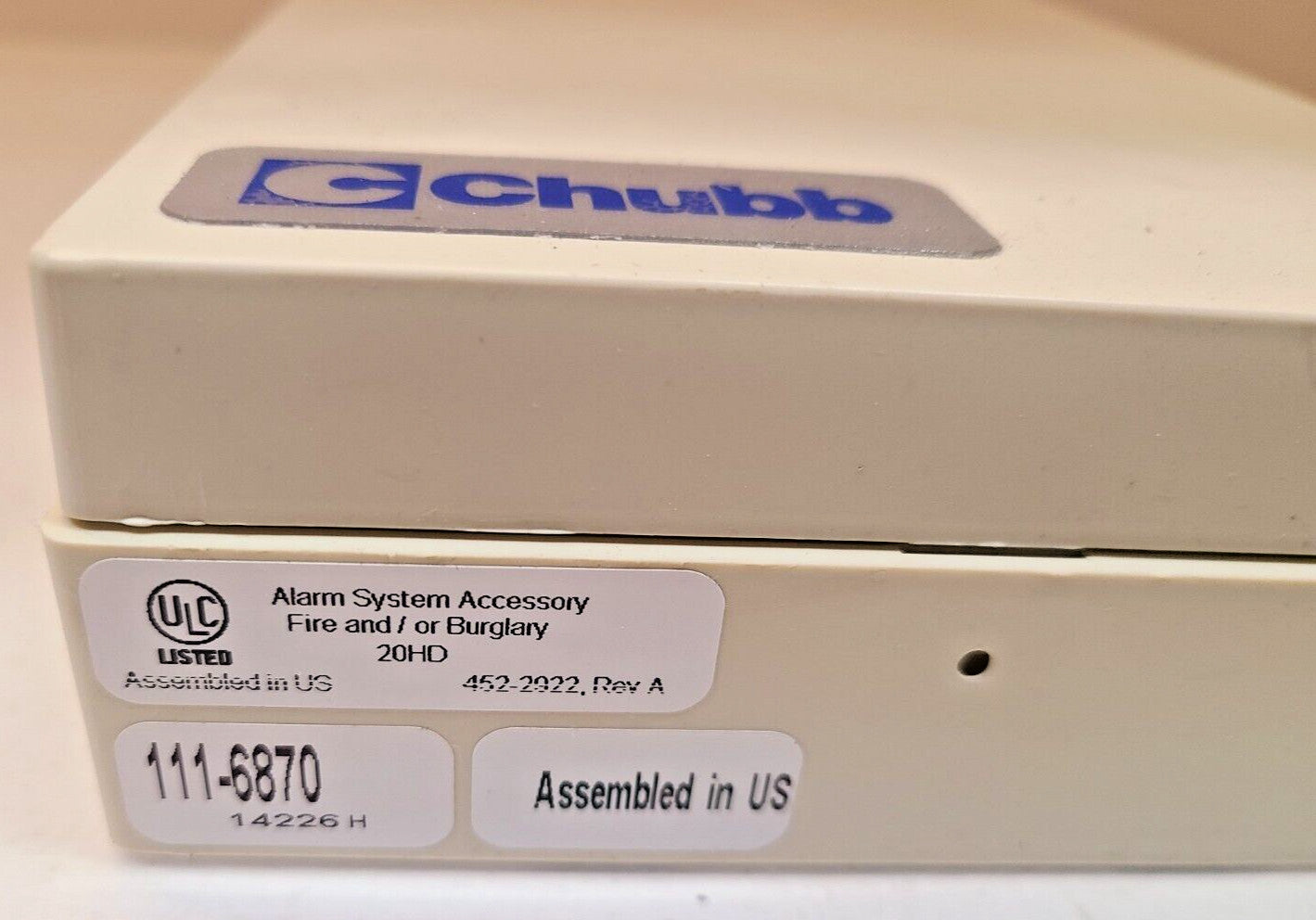 Chubb Alarm System Accessory Fire Hard  Cover 111-6870 | 452-2922 Rev A 14226H