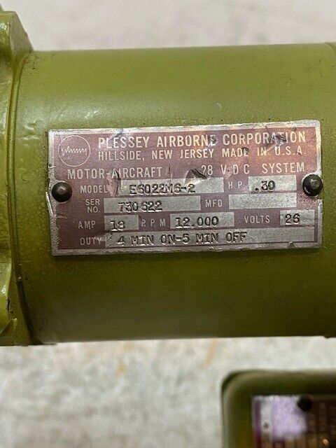 Plessey Airborne Corp Actuator Motor E6022M6-2 | 730622 | 730901 | R6180M3