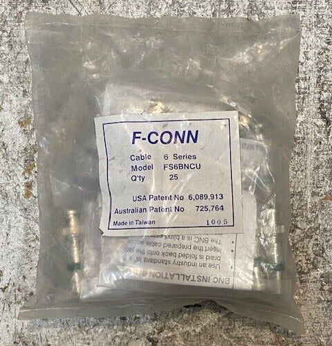 F-Conn 6 Series Cable FS6BNCU Model Pack of 25 Connectors