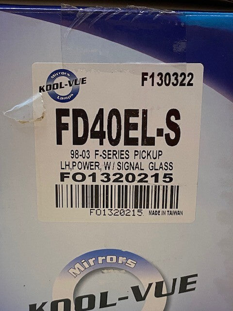 Kool-Vue FD40EL-S Left Side View Door Mirror for 98-03 F-Series Pickup F-150