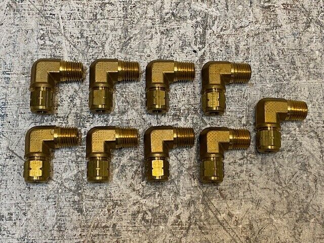 9 Quantity of Parker Elbow Brass Adapter Fittings X169VL-4-4 (9 Quantity)