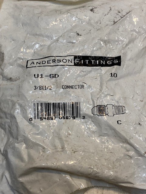 3 Bags of 10 Qty of Anderson Fittings U1-6D Connectors 3/8x1/2 (30 Pcs Total)