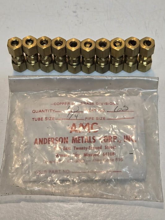 10 Quantity of Anderson Metals Corp Part 62 1/4" Compression Unions (10 Qty)