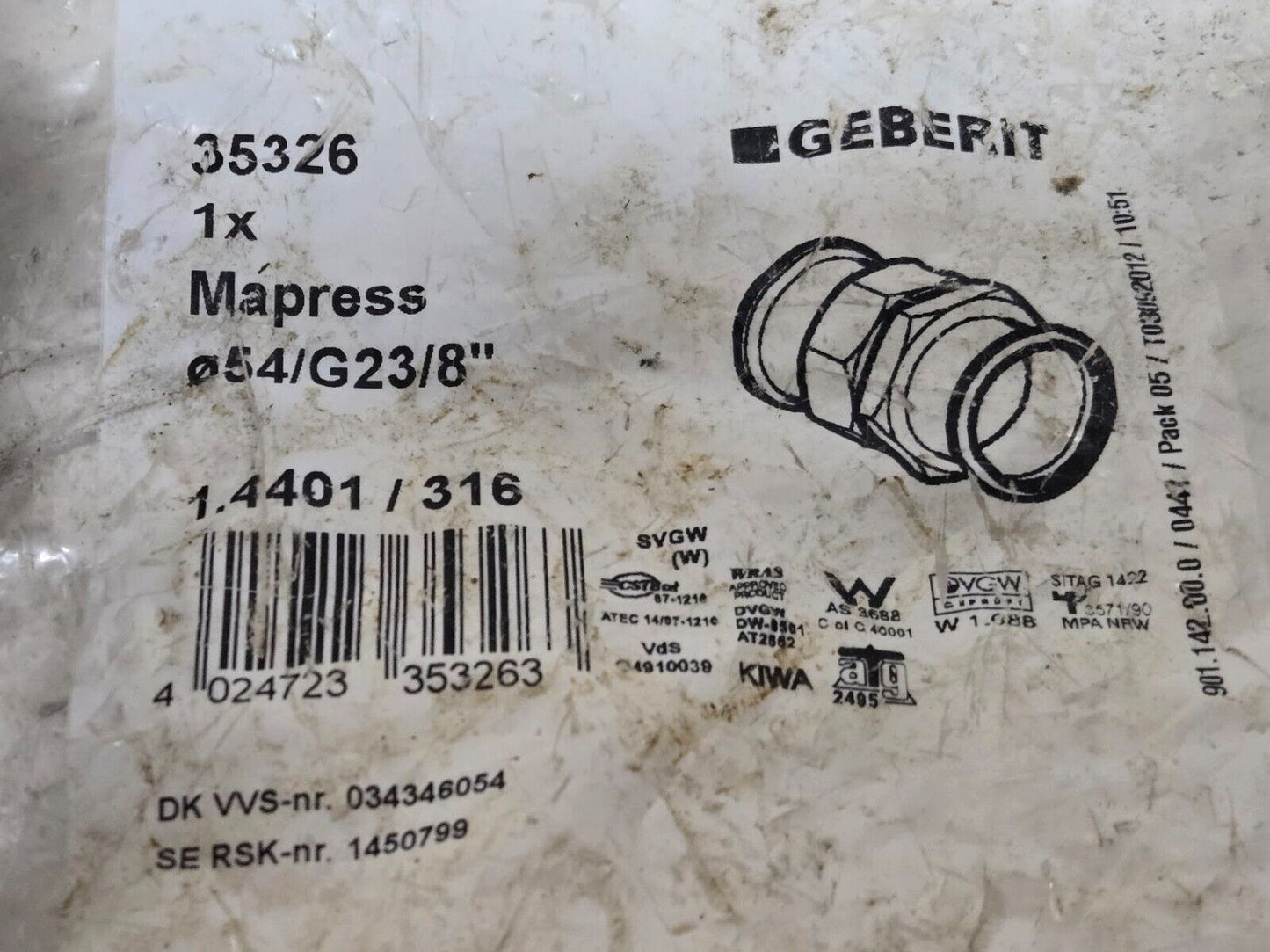 Geberit Mapress 54mm/2 3/8" Union 35326 | 4024723353263 | 1.4401/316