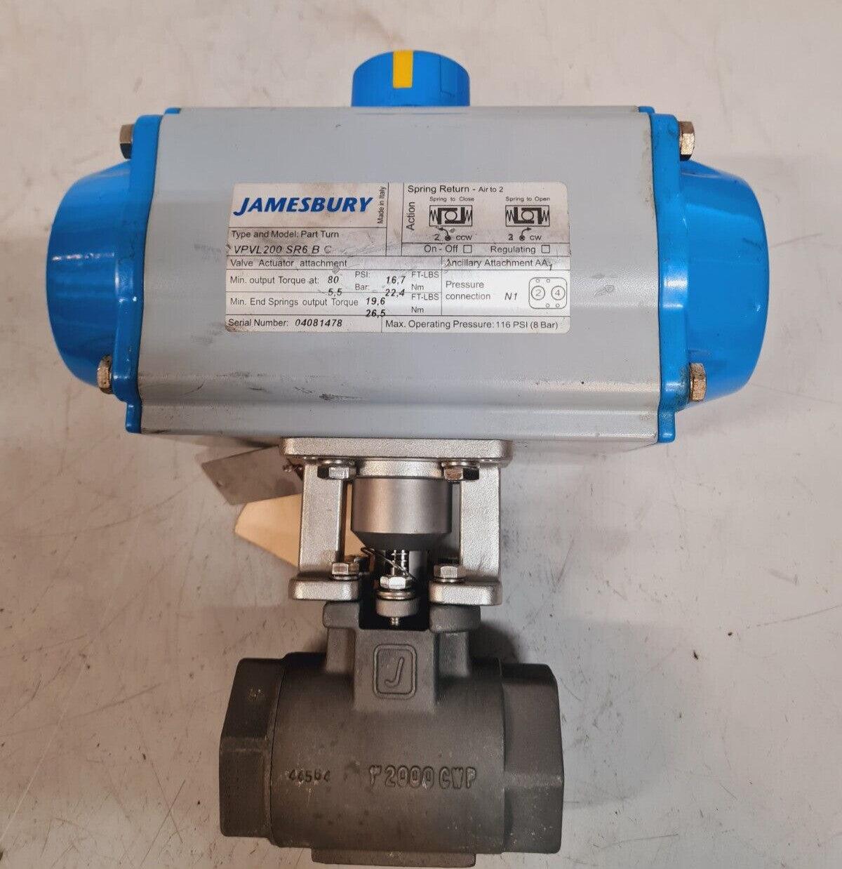 Jamesbury Valve Actuator VPVL200 SR6 BC | SR6 B C | 80 PSI | 16.7FT-LBS