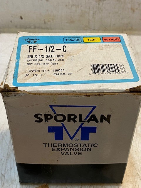 Sporlan Thermostatic Expansion Valve FF-1/2-C | 3/8 x 1/2 SAE Flare