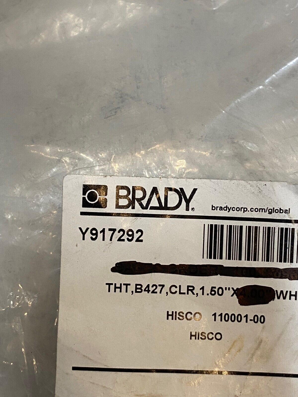 Brady Y917292 White & Clear Labels 1.5"x4" 1,000 Stickers