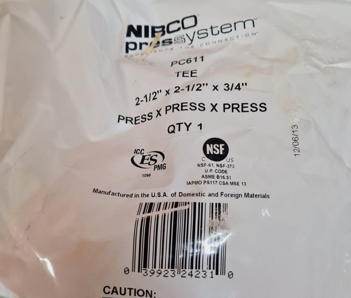 NIBCO Press System Tee PC611 | 2-1/2"x2-1/2"x3/4” | 910485PC