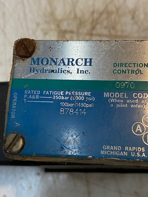 Monarch Hydraulics Directional Control Valve 878414 | 0970 | 110V50 .48AMP
