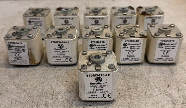 11 Quantity of Bussman 170M3418-LE HighSpeed Square Body Fuse 350A 690V Untested