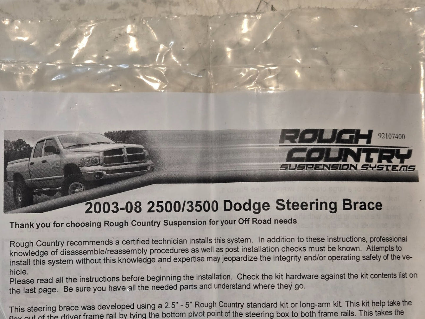 Hardware Kit 92107400 for Rough Country Steering Brace for 03-08 Dodge 2500/3500