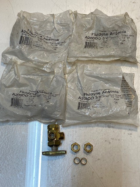 4 Quantity of Fluidyne Ansonia A200DO 3/8" Angle Dual Outlet Valves (4 Quantity)