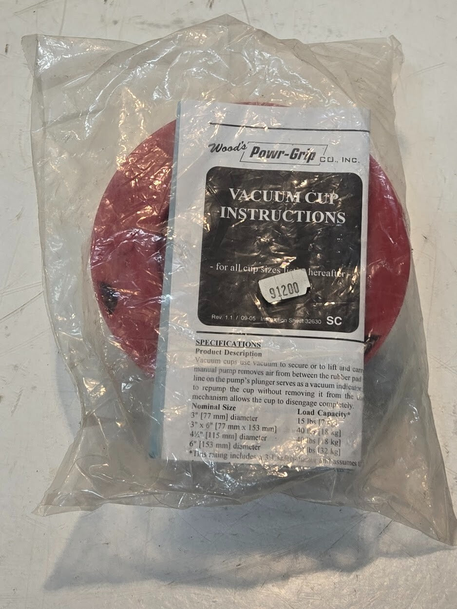 Woods Powr-Grip Vaccum Cup 91200 | 4-1/2" Diameter Cup | 40 Lb Capacity