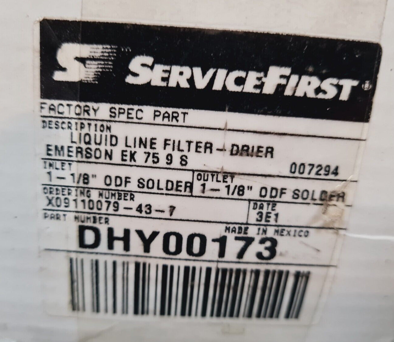 Emerson Service First Liquid Line Filter 1-1/8 ODF Solder DHY00173 | EK-75