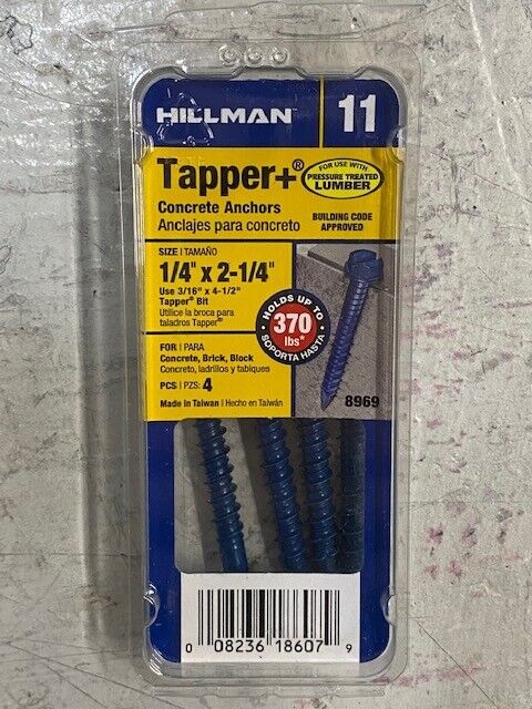 40pcs of Hillman Tapper 11 Concrete Anchors 1/4"x2-1/4" 10 Boxes of 4 (40 Qty)