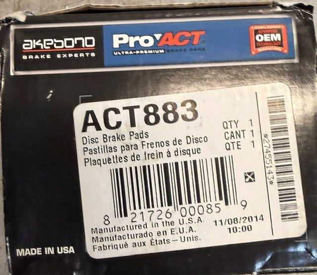 Akebono ACT883 ProAct Ultra-Premium Ceramic Disc Brake Pad Set Automotive Units
