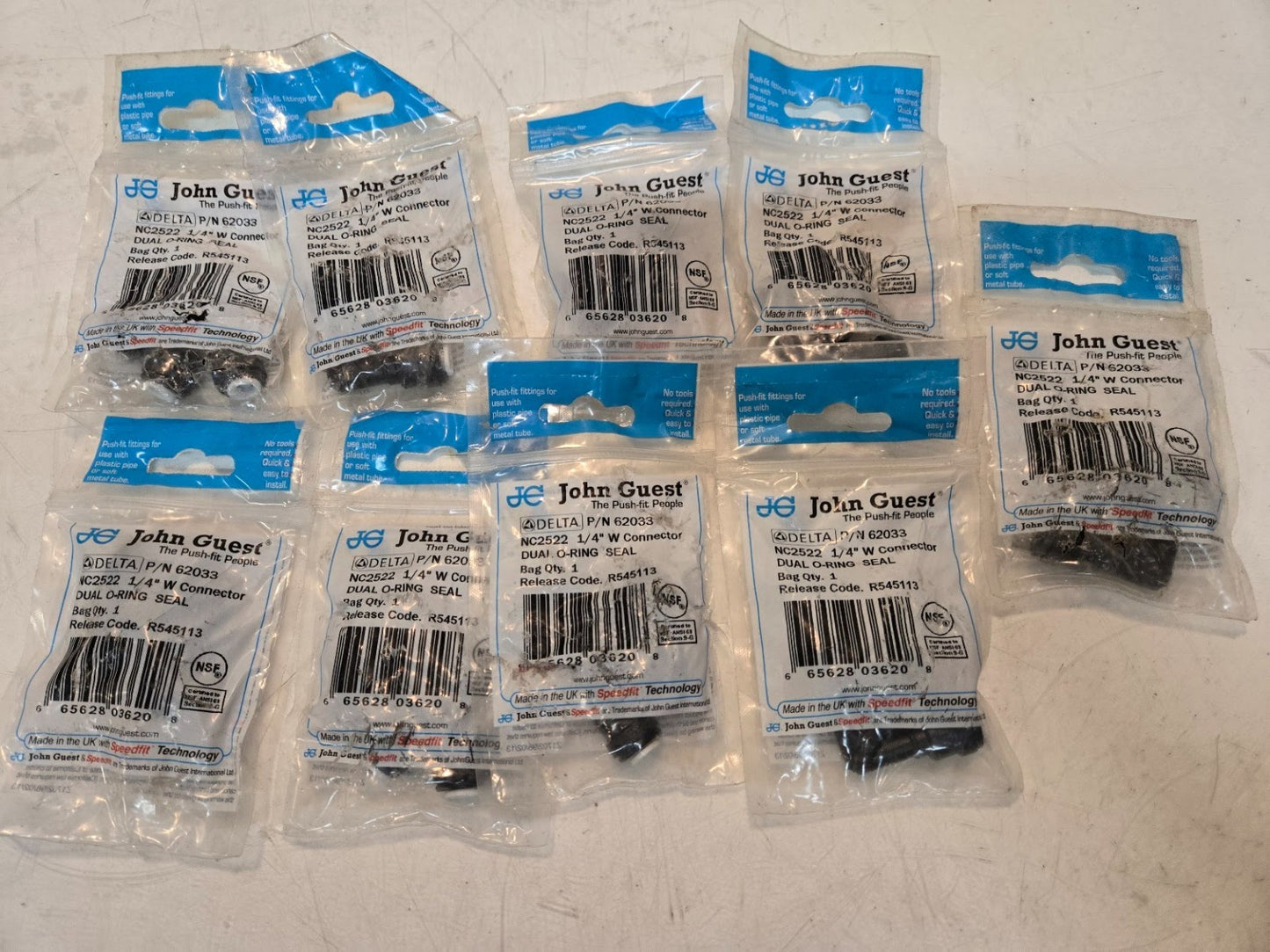 9 Quantity of John Guest NC2522 1/4" W Connectors for Delta 62033 (9 Qty)