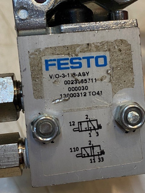 2 Qty of Festo V/O-3-1/8-ASY Stem Valve Assys w/ AL-01 Roller Levers (2 Qty)