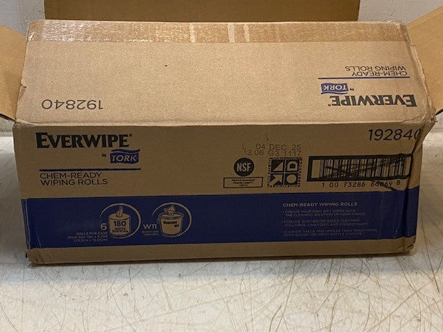 Box of Everwipe by Tork Chem-Ready Wiping Rolls (6 Rolls, 180m Sheets Per Roll)