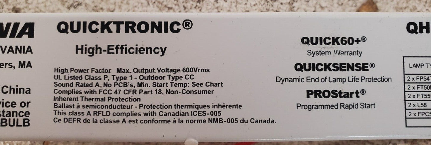 Sylvania Fluorescent Ballast QHE 2x54T5HO/347-480 PSN HT