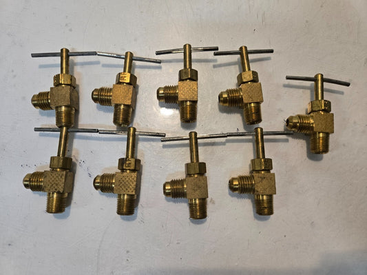 9 Quantity of 1/8" MPT x 1/8" Male Flare 90 Degree Angled Needle Valves (9 Qty)