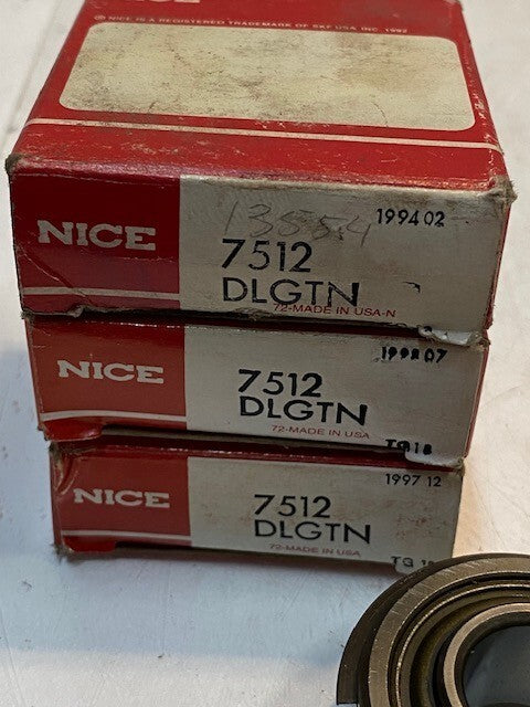 3 Quantity of NICE 7512DLGTN Bearings 49mm OD 19mm Bore 19mm Thick (3 Quantity)