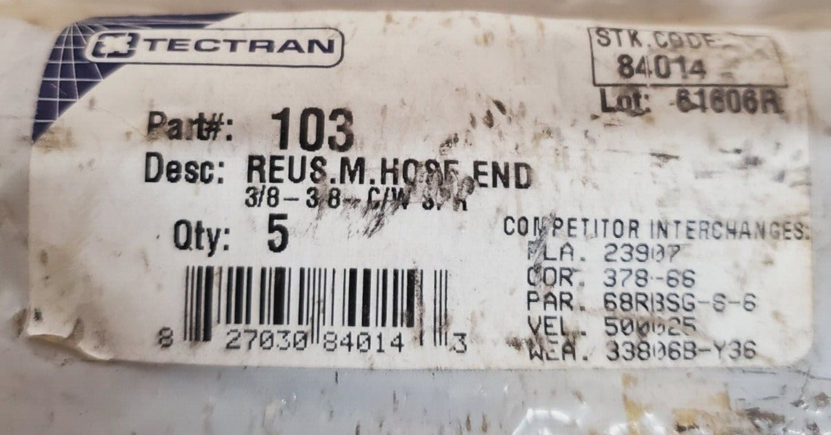 5 Quantity of Tectran Reusable Male Hoses 103 (5 Qty)