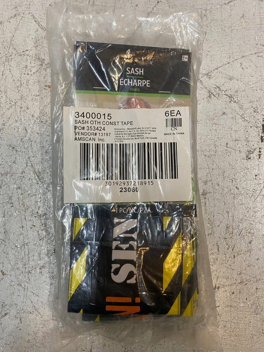 6 Quantity of Amscan Construction Caution Tape Sashes 30"x4" 3400015 (6 Qty)