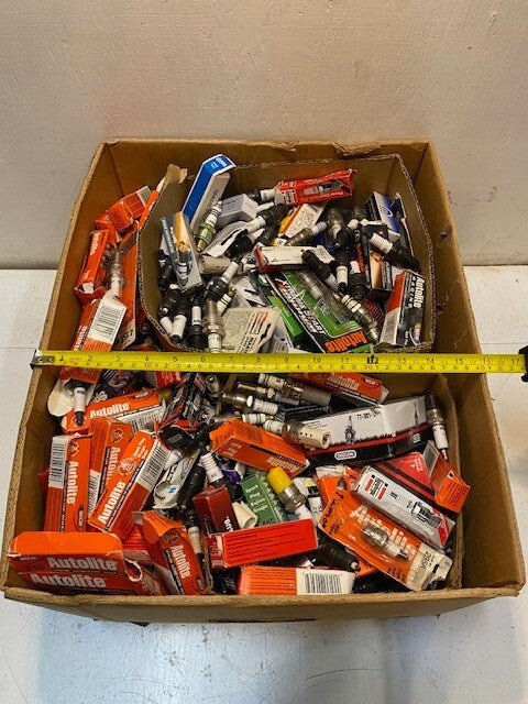 50lb Box of a Variety of Laser, Autolite, Bosch, SpitFire, Mopar Spark Plugs