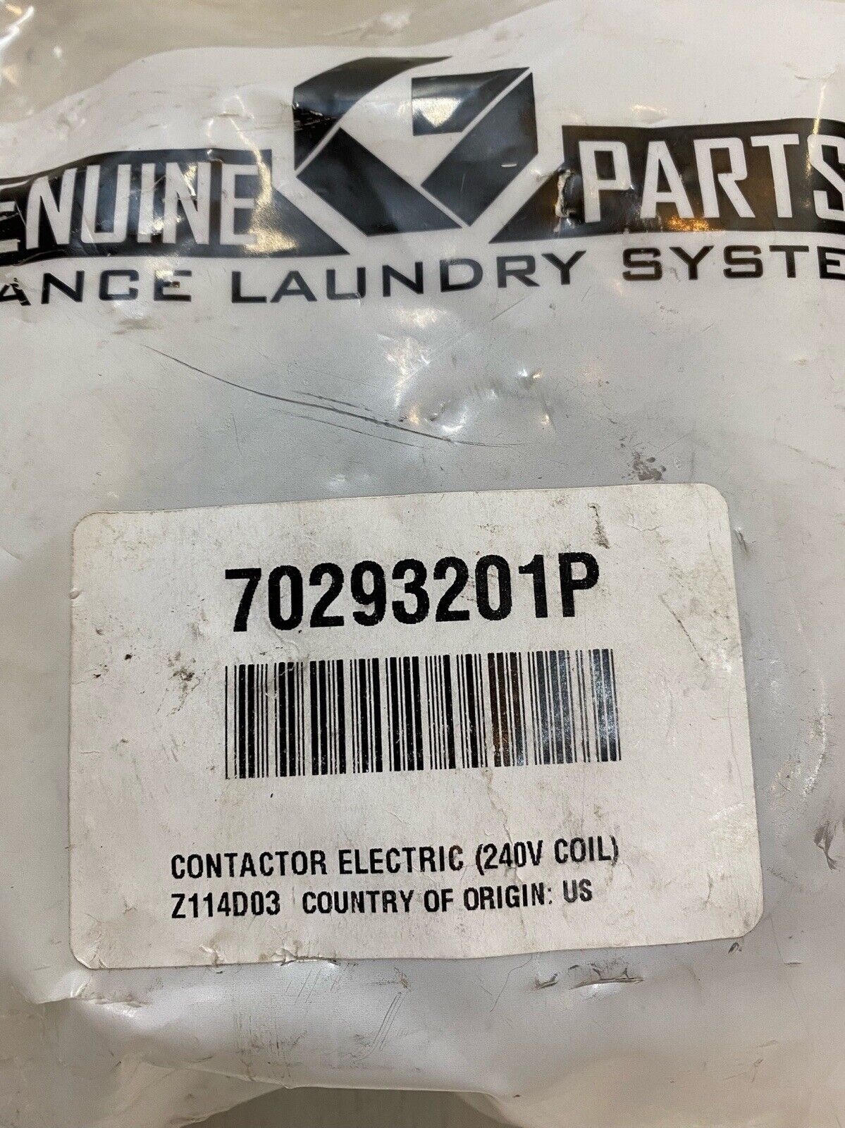 Alliance Laundry Systems Contactor Electric 240V Coil Z114D03 / 70293201P