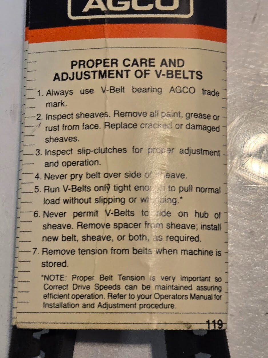 Agco Fan Belt 186976M1 for Massey Ferguson | 49" Belt 1/2" Wide | 1919