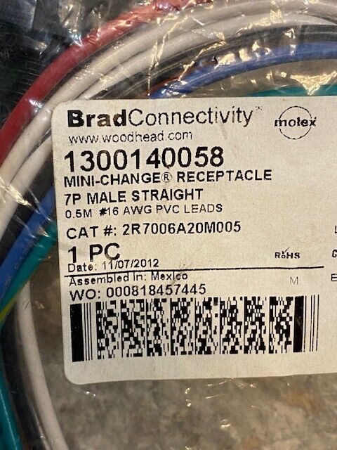 MOLEX BRAD CONNECTIVITY 1300140058 MINI-CHANGE RECEPTACLE 7P MALE STRAIGHT