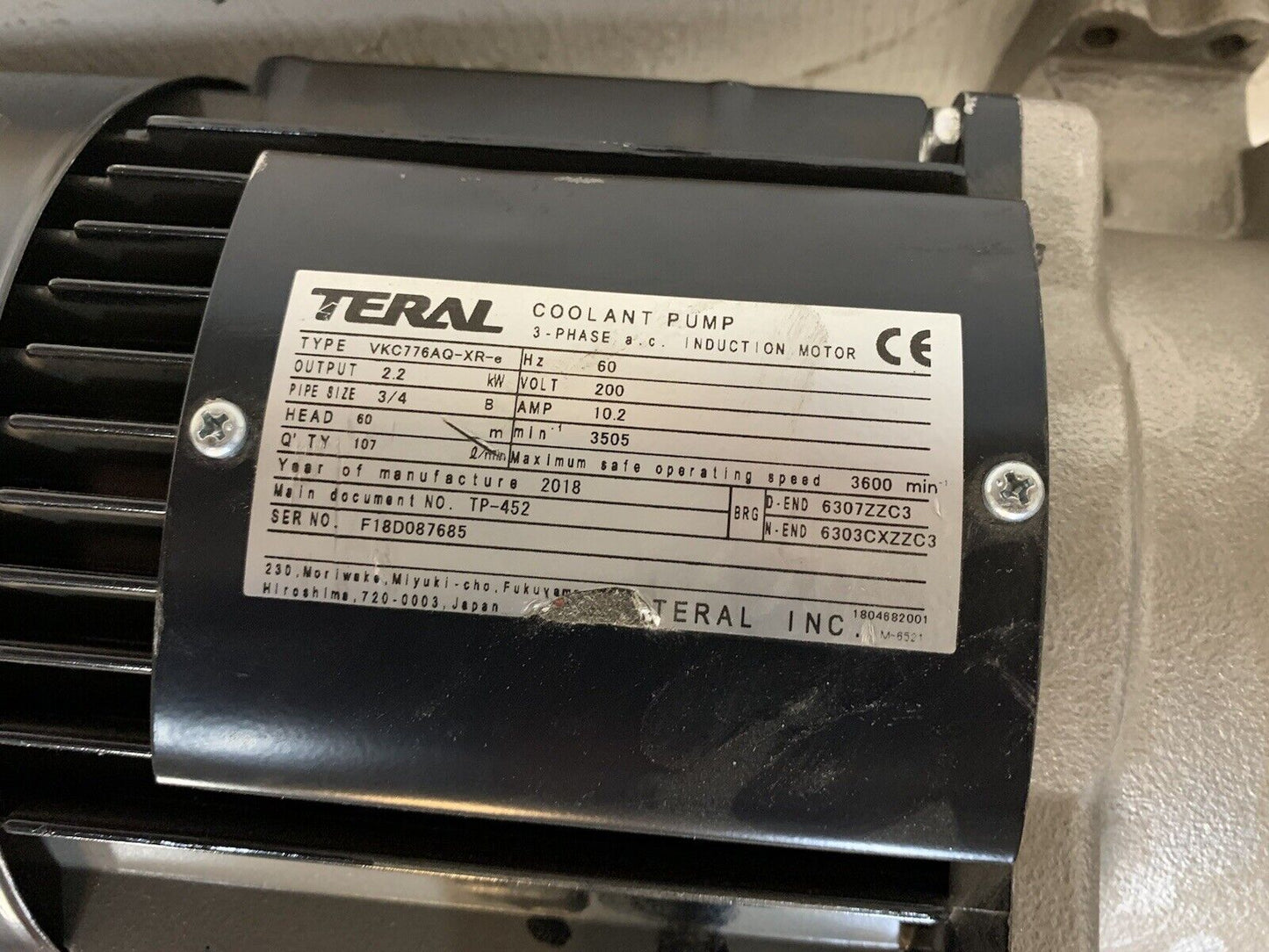 SANSO TFFA838AKE-220 2.2KW TERAL 3 PHASE COOLANT PUMP INDUCTION MOTOR - DAMAGED