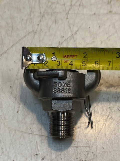 Air Hose Coupling 50ME SS316 | 21mm Thread 12mm Bore 2-3/8" Wide 2-5/8" Tall