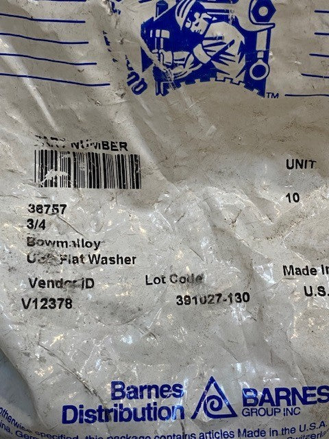 Bag of 10 Barnes Distribution 3/4" Screw USS Flat Wahers Grade 8 | 36757