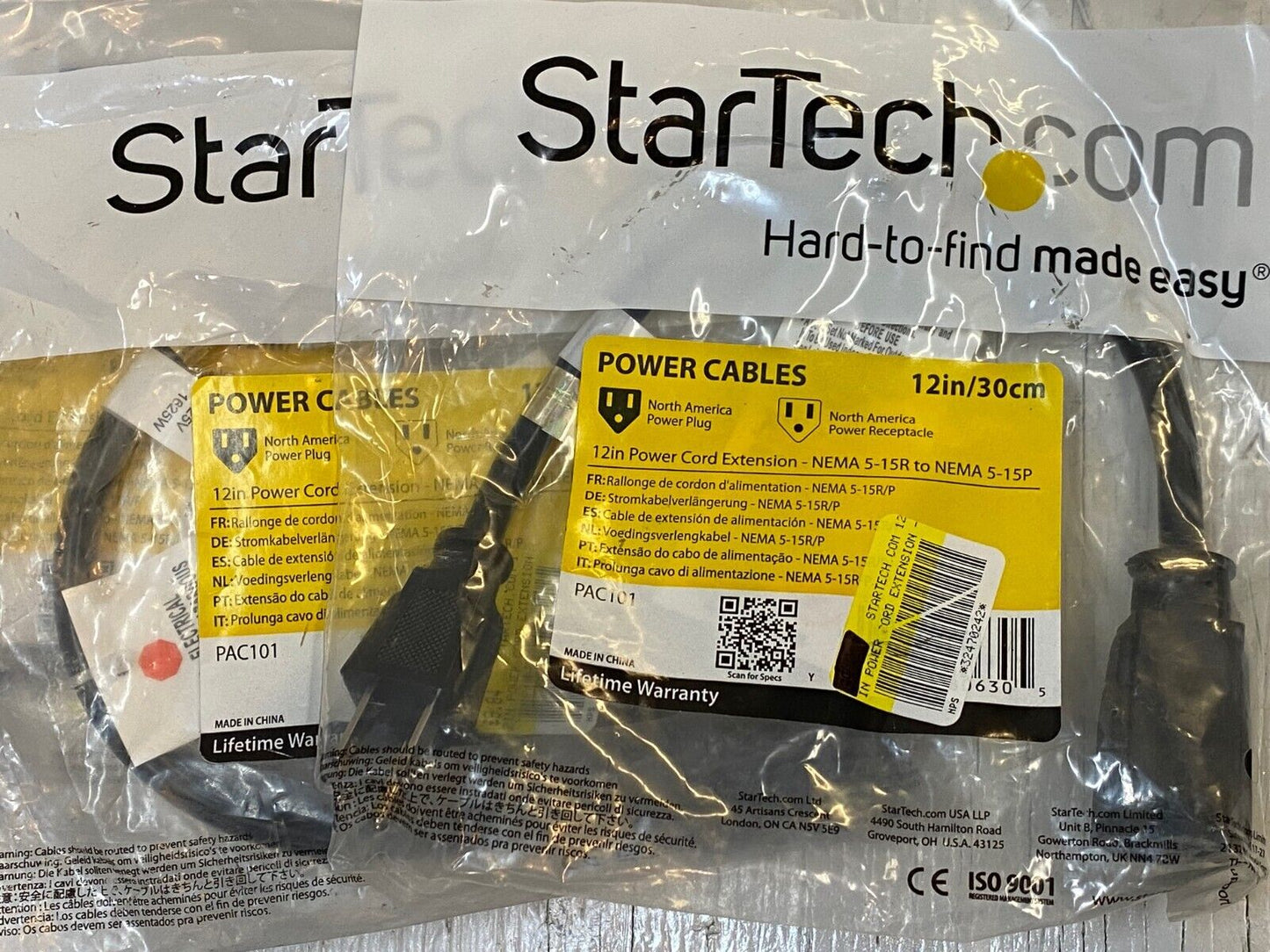 42 Pack of Star Tech 12in Power Cord Extensions NEMA5-15R to NEMA5-15P PAC101